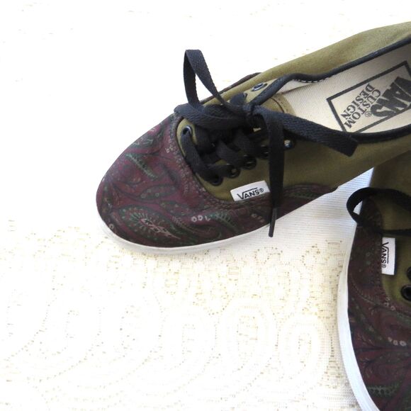 Vans Authentic Women's Custom Design Olive/Paisley  7.5 EUC - Picture 9 of 11